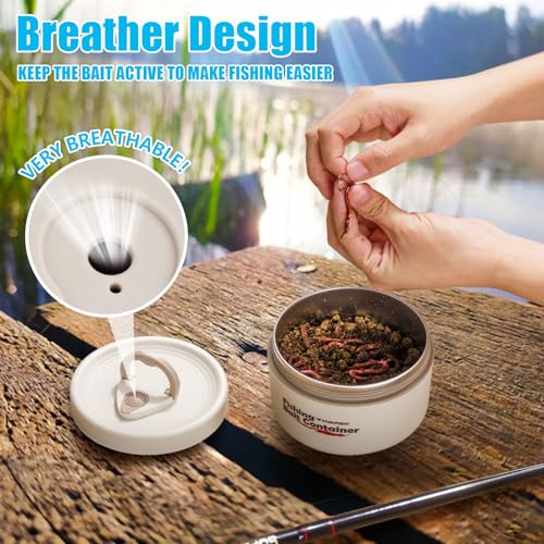 THKFISH Fishing Bait Container, Stainless Steel Insulated Live Bait Storage, Worm Bait Holder, Bait Storage Box, Nightcrawler Box, Bait Bucket to Keeps Bait Fresh and Alive - color: 2PCS-0.6L+0.4L