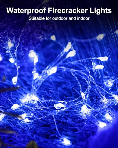 Fairy Lights Battery Operated, Twinkle String Lights Waterproof Silver Wire 5 Feet 60 Led Firecracker Starry Lights for DIY Wreath Home Wedding Party Bedroom Mason Jar Holiday Christmas, Blue - color: Blue