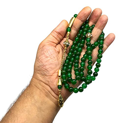 Special Prayer Beads Series -99 beads- Tesbih Tasbih Tasbeeh Misbaha Masbaha Subha Sebha Sibha (Green Jade Natural Stone -8 mm 99 beads-) - color: Green Jade Natural Stone -8 mm 99 beads-