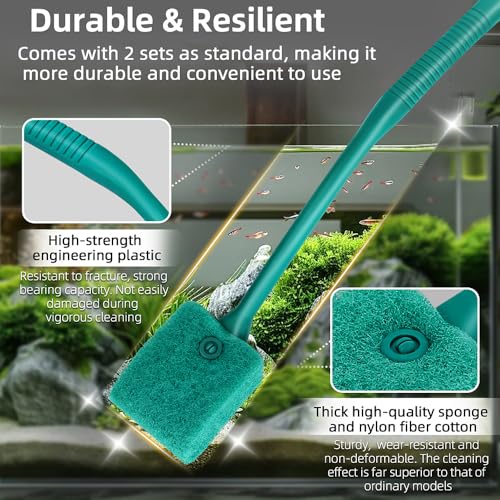 DaToo 2 PCS Fish Tank Cleaning Tools Double Sided Sponge Brush Cleaner Long Handle Aquarium Cleaning Scrubber for Aquariums and Home Kitchen