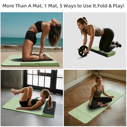 LVME Foldable Yoga Mat, 71"x24"x1/3" Thick, Non Slip Exercise Mat | SGS Certified POE, Fitness Travel Mat, Easy To Store, Foldable for Exercise, Yoga, Pilates, Home Workouts - color: Green+Black