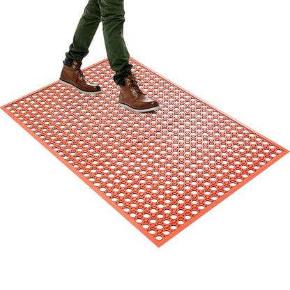 Outdoor Rubber Mat Kitchen Anti-Fatigue Entrance Floor Mats (24"x 36") Commercial Restaurant Bar Floor Mat New Outside Rubber Non Slip Drainage Mat Red - size: 36"L x 36"W x 0.4"Th