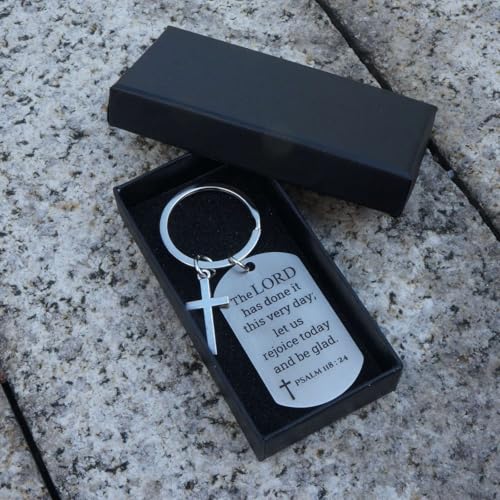Inspirational Scripture Keychain with Cross - Bible Verse Matte Key Chain Religious Gift for Christian - style: Psalm 118:24