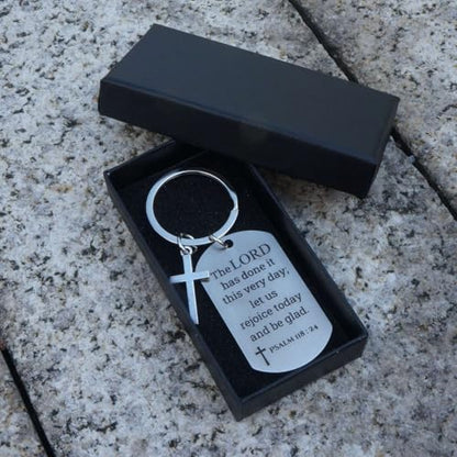 Inspirational Scripture Keychain with Cross - Bible Verse Matte Key Chain Religious Gift for Christian - style: Psalm 118:24