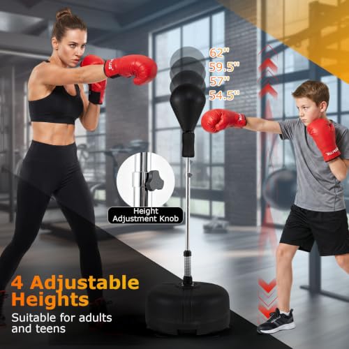 Goplus Punching Bag with Stand, 54.5"-62" Height Adjustable Speed Boxing Equipment with Gloves, Fillable Weighted Base, Fitness Reflex Bag for Teens Youth Adults Home Gym Workout MMA Training - color: Black