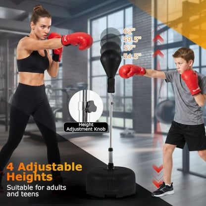 Goplus Punching Bag with Stand, 54.5"-62" Height Adjustable Speed Boxing Equipment with Gloves, Fillable Weighted Base, Fitness Reflex Bag for Teens Youth Adults Home Gym Workout MMA Training - color: Black