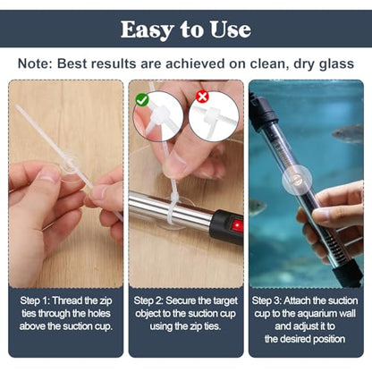 40 Pcs Aquarium Suction Cups with 40 White Cable Suction Cup Ties Fish Tank Accessories for Fish Tank Aeration Setup Binding Moss Holding Airline Tubing Shrimp Nests Reptile Hammocks Fairy Lights