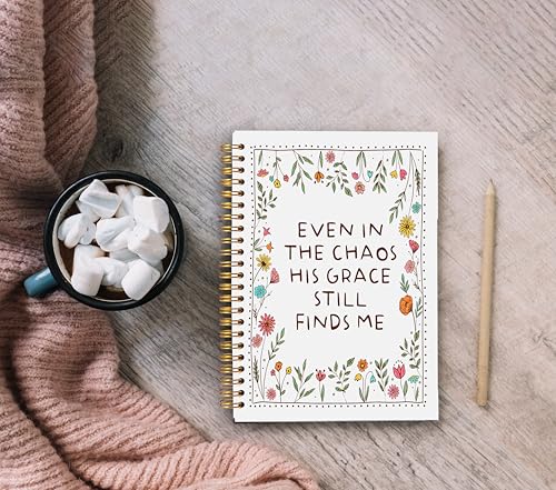 Christian Floral Notebook Journal, Inspirational Bible Verse Notebook, Christian Gifts for Women, Even in the Chaos His Grace Still Finds Me Spiral Journal 5.5x8.3 Inch - color: 27-Christian-notebook