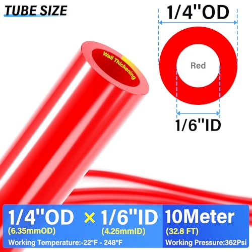 TAILONZ PNEUMATIC Air Line 1/4 inch od Red Pneumatic Nylon Tube 32.8ft Air Brake Tubing Nylon Hose - color: Red-Nylon, size: 1/4'' OD/32.8ft/10m