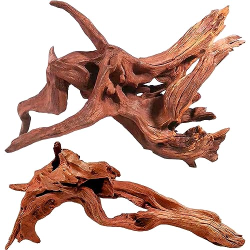 WDEFUN Natural Driftwood for Aquarium Decor, 2-Piece 10''-14'' Large Driftwood for Decorations on Fish Tank, Reptiles Bearded Dragon Accessories or Air Plants - size: Mopani driftwood （10-14 inch pack of 2）