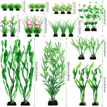 QUOZUO Green Fish Tank Decor Aquarium Plants, 25pcs Fish Tank Decorations Plants, Fish Tank Accessories, Aquarium Decor Artificial Plants, Small to Large