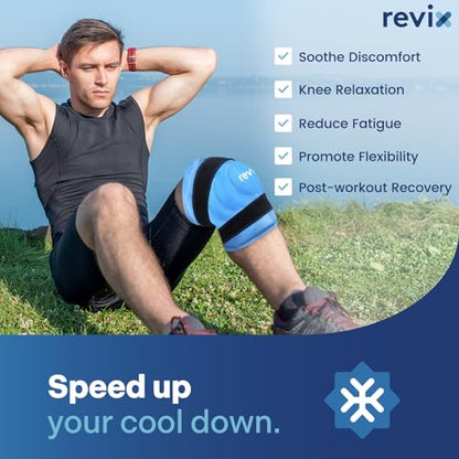 REVIX 19" Extra Large Knee Ice Pack Wrap Around Entire Knee, Reusable Gel Cold Pack for Discomfort and Post-Workout Fatigue, Cold Compress, Enhance Comfort and Recovery - size: XL, style: Blue-XL