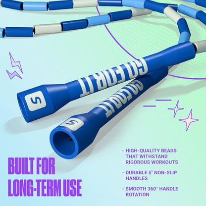 Sportbit Custom-Fit Beaded Jump Rope – Adjustable Length for Kids & Adults, Men & Women – Durable Fitness Rope for Gym & Home - color: Blue/White/Navy blue