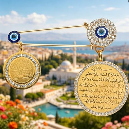 Fashionable Arabian Lucky Eye Blue Turkish Evil Eye Brooch with Fatima Hands Muslim Gift Islamic Jewelry Amulet