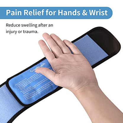 Comfpack Cold Therapy Wrap with 2 Packs for Pain Relief, Reusable Gel Ice Packs for Foot Plantar, Wrist, Ankle, Great for Sprains, Muscle Pain, Bruises, Injuries - size: Blue, style: 1 Sleeve + 2 Gel Packs