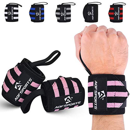 AQF Wrist Wraps for Weightlifting & Powerlifting, 18" USPA Approved (Pair) - color: Pink & Back