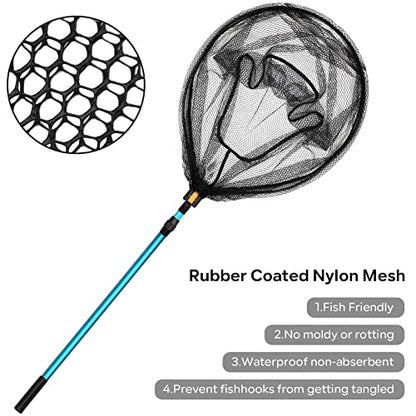 SANLIKE Collapsible Telescopic Fishing Net Rubber Coated Fresh/Salt Water | Rubber Coated Net, Aluminum Pole, Non-Slip Rubber Handle, One-click Storage, Belt Clip, Various Sizes - color: Black, size: Large