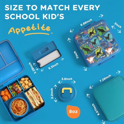JXXM Bento Lunch Box for Kids With 8oz Soup thermo,Leak-proof Lunch Containers with 5 Compartment,thermo Food Jar and Lunch Bag, Food Containers for School (A-Blue(Dinosaur)) - color: A-Blue(Dinosaur)