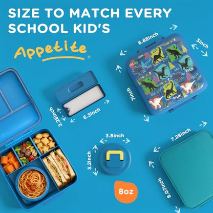 JXXM Bento Lunch Box for Kids With 8oz Soup thermo,Leak-proof Lunch Containers with 5 Compartment,thermo Food Jar and Lunch Bag, Food Containers for School (A-Blue(Dinosaur)) - color: A-Blue(Dinosaur)