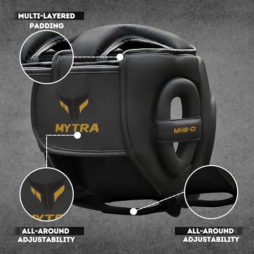 Mytra Fusion Boxing Headgear MMA Kickboxing Grappling Taekwondo Karate Training Head Gear, One Size Fits to All
