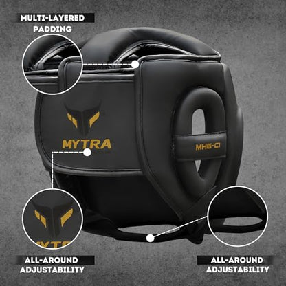 Mytra Fusion Boxing Headgear MMA Kickboxing Grappling Taekwondo Karate Training Head Gear, One Size Fits to All
