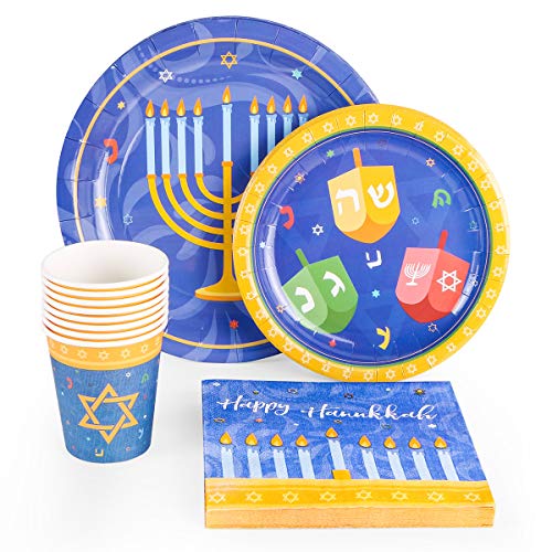 44PCS Hanukkah Party Set - Hanukkah Decoration Holiday Chanukah Party Decorations Supplies Plates Cups Napkins