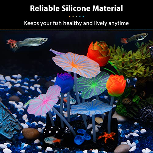 Uniclife Glowing Effect Lotus Ornament Silicone Decor Aquarium Decoration for Fish Tank with Suction Cup - size: Lotus