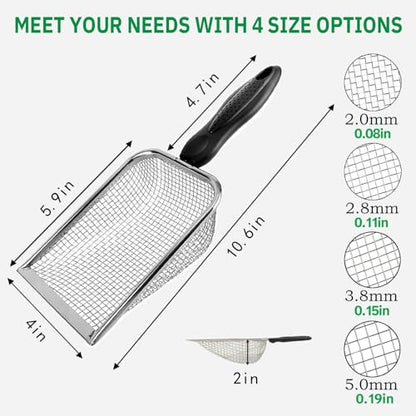 4 Pack Chicken Poop Scooper, 4" Metal Mesh Shovel | 2.0mm/2.8mm/3.8mm/5mm Holes, Chicken Coop Rake for Sand Litter, Suitable for Chickens, Cats, Rabbits, Hamsters & Reptiles - size: 4" 4 Set