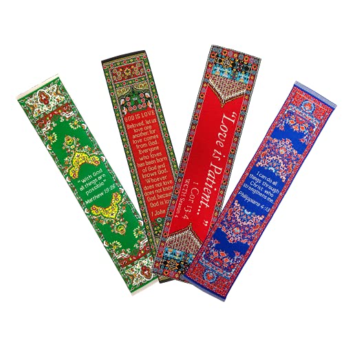 Wedding Encouragement Gift, Themed Assortment of 4 Woven Fabric Bible Verse Bookmarks, Silky Soft & Flexible Religious Bookmarkers for Novels Books & Bibles, Woven Design, Memory Verse Gift - color: Wedding Encouragent Gift