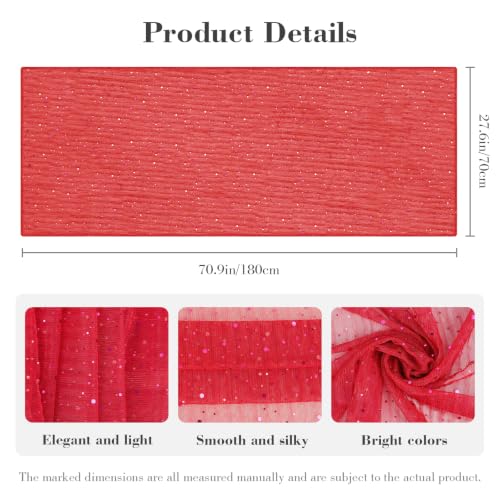 Sequin Scarf for Women Lightweight Mesh Shawl Wrap Bandana Hijab Headscarf for Summer Evening Dress - color: Brightred