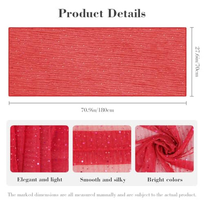 Sequin Scarf for Women Lightweight Mesh Shawl Wrap Bandana Hijab Headscarf for Summer Evening Dress - color: Brightred