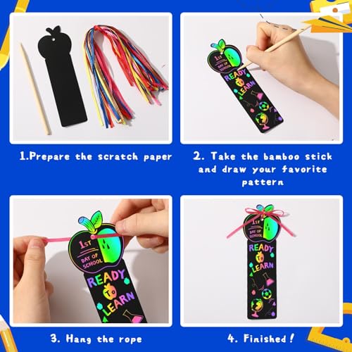 JUNEBRUSHS 30Pcs Welcome Back to School Scratch Bookmarks Rainbow Scratch | Back to School DIY Craft Kit, First Day of School Gifts for Students , Classroom Activity, Party Favors - style: Back to School Style