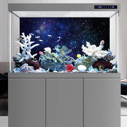 48x18 inches Galaxy Aquarium Backdrop Blue Starry Sky Fish Tank Background | AWERT Universe Space Nebula Stars Terrarium Background - size: 48x18in/120x45cm