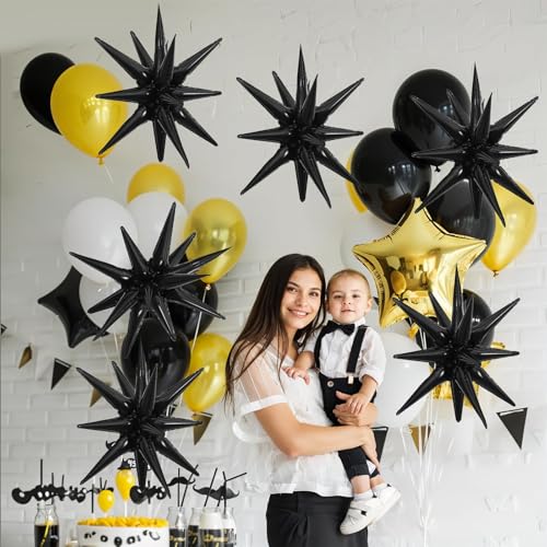 Black Star Balloons, 6PCS 22 Inch Foil Explosion Star Balloons - color: Black