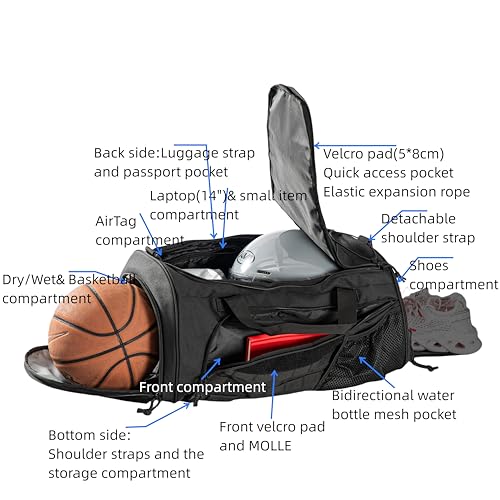 Gym Bag Military Duffle Backpack, Heavy Duty Travel Weekender Bag with Multiple Compartments Including Shoe Compartment Wet-dry Separation Compartment, Adjustable Shoulder Strap 60L Capacity
