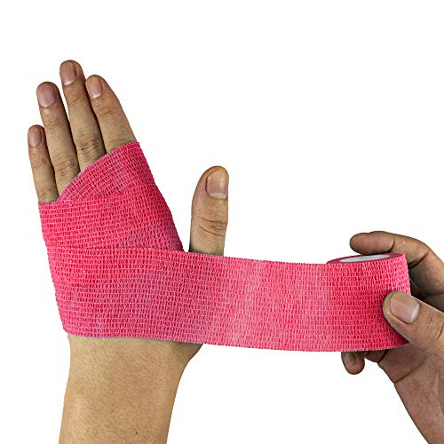 FRESINIDER 9 Rolls Self Adhesive Wrap Athletic Tape Gauze, Breathable Elastic Cohesive Bandage for Sports Injury & Pet (7 Pcs 2" x 5 Yards + 2 Pcs 1" X 5 Yards) (Pink) - color: Pink