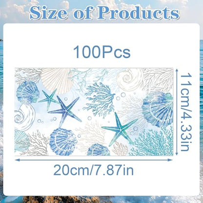 Rakuto Coastal Beach Disposable Paper Napkins, 100PCS Beach Nautical Theme Dinner Hand Napkin, Sea Blue Bathroom Disposable Hand Towels for Home Kitchen Bathroom Holiday - style: Coastal Beach