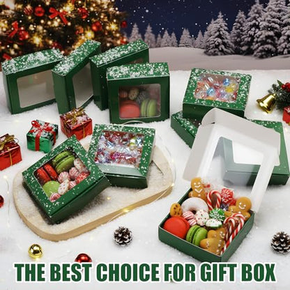 Zonon 30 Pcs Kraft Paper Boxes with Window 4.13 x 4.13 x 1.18 Inch Candy Packaging, Small Gift Boxes, Soap holder, Mini Treat Packaging for Bakery Chocolate Jewelry Display (Dark Green) - color: Dark Green
