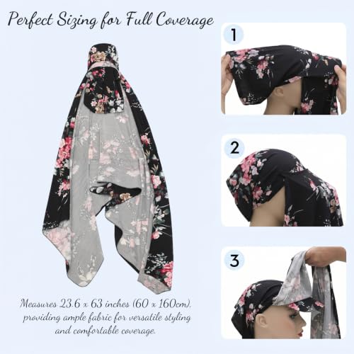 ZLYC Women Muslim Hijab Scarf with Visor Built-in Undercap Sun Protection Headwrap - color: Floral Black
