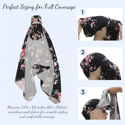 ZLYC Women Muslim Hijab Scarf with Visor Built-in Undercap Sun Protection Headwrap - color: Floral Black