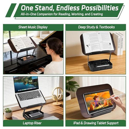 Rotating Book Stand with Storage, 360 Swivel Book Holder for Desk, Heavy Bible Stand Black - style: Book Stand(Storage)