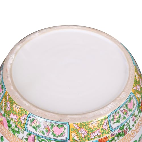 Rose Medallion Asian Fishbowl Cachepot Planter for Indoor or Outdoor Garden