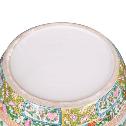 Rose Medallion Asian Fishbowl Cachepot Planter for Indoor or Outdoor Garden
