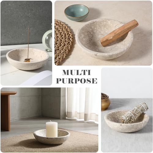 Koville Natural Marble Incense Holder, Incense Holder for Sticks with 9 Holes, Handmade Incense Burner Ash Catcher for Meditation Yoga SPA, Balsam Fir/Palo Santo/Sage/Cone (RoyalBeige) - color: D=150-royalbeige
