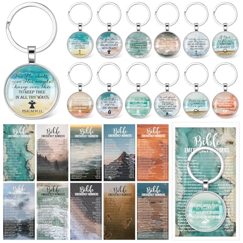 Junkin 50 Set Christian Keychain Gift Bulk for Men Church Bible Emergency Numbers Bookmark Bible Verse Keychain Grandparent Day Gift for Men Women Clergy Pastor Vbs Sunday School Coworker (Landscape) - style: Landscape