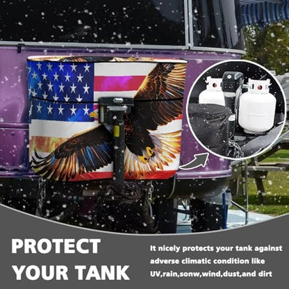 Eagle American Flag Double 20lb RV Propane Tank Cover for Travel Trailer Polyester Waterproof Cover Sun Protection Easy to Stall Easy to Stall - color: Eagle American Flag, size: S(20LB)