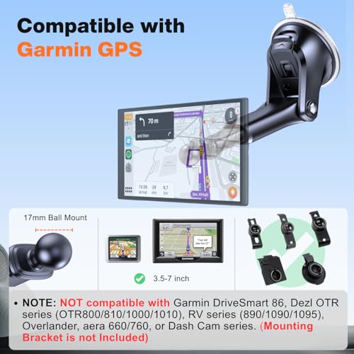 APPS2Car Suction Cup Mount for Garmin GPS/Phone Holder with Extension Arm | 17.2mm Ball Joint Replacement Base for Car Dashboard Windshield, GPS Holder for Garmin Dezl Nuvi Drive Drivesmart RV