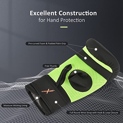 MaxxMMA Neoprene Washable Heavy Bag Gloves - Boxing Punching Training - color: Neon Yellow, size: Small-Medium