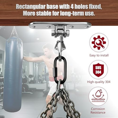 Heavy Bag Hanger,Stainless Wall Ceiling Mount Hook 180°/360° Rotation Wood Beam Holder Body Weight Strength Training Systems, Aerial Yoga Swing & Hammock - size: 4-holes + buckle with 180° + 360° rotation