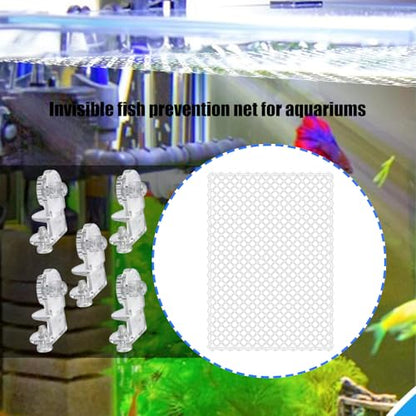 Invisible Anti Jump Netting for Fish Tanks Includes 5 Mounts Clear Netting Covers Clear Fish Tanks Covers with Holders